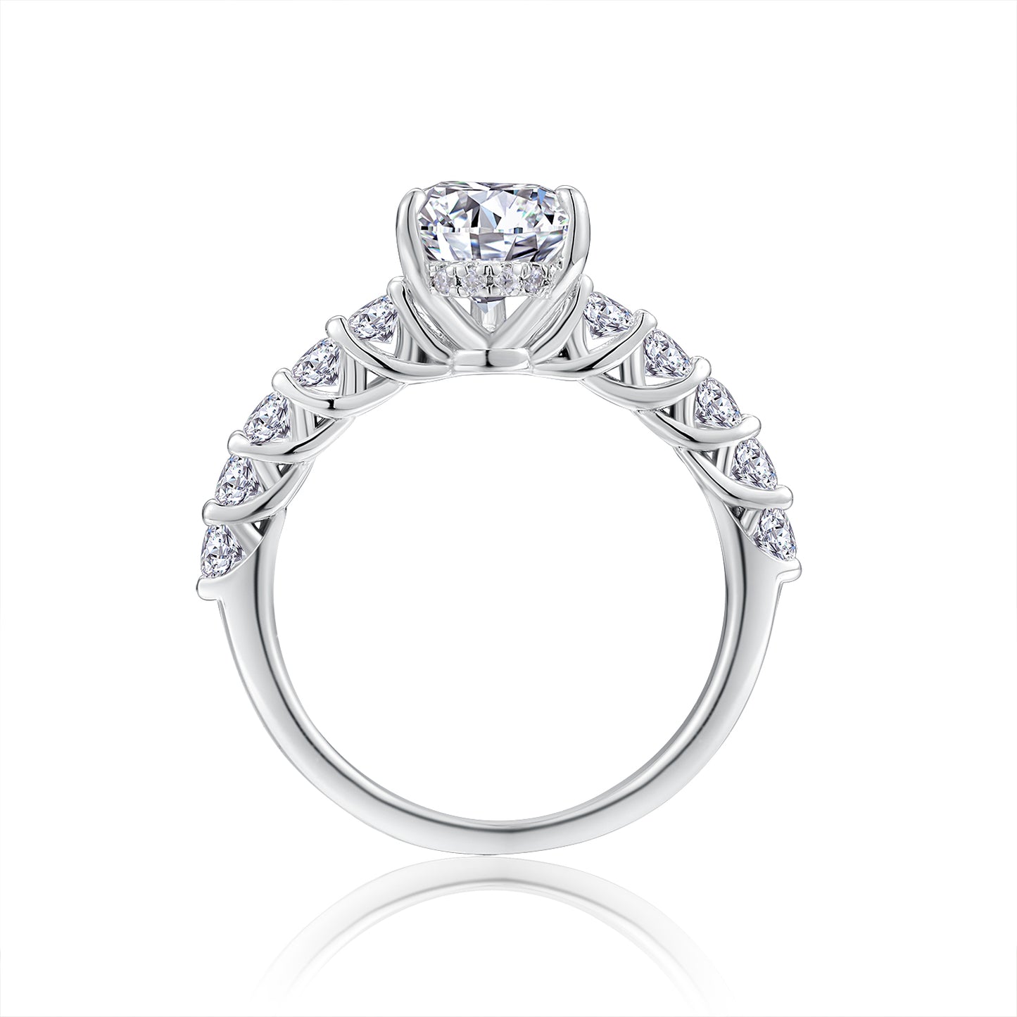 An eco-friendly diamond ring set with pear-shaped Moissanite S925 sterling silver plated with platinum