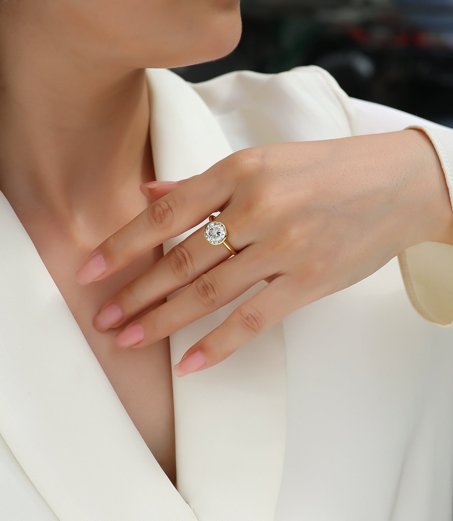 Time Foam - A round Moissanite S925 sterling silver and gold-plated eco-friendly diamond ring