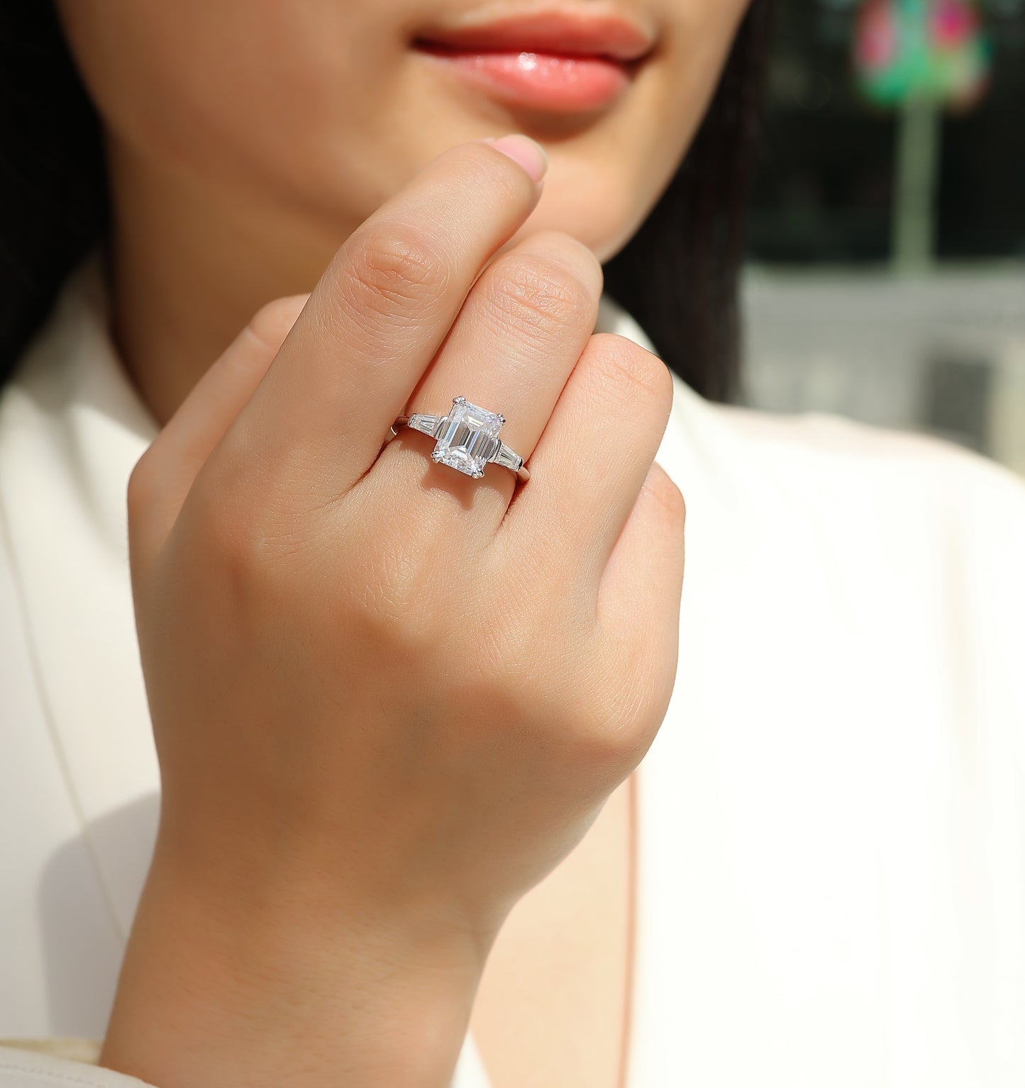 Starlight Mirror - An octagonal 7*9 Moissanite S925 sterling silver and platinum-plated eco-friendly diamond ring