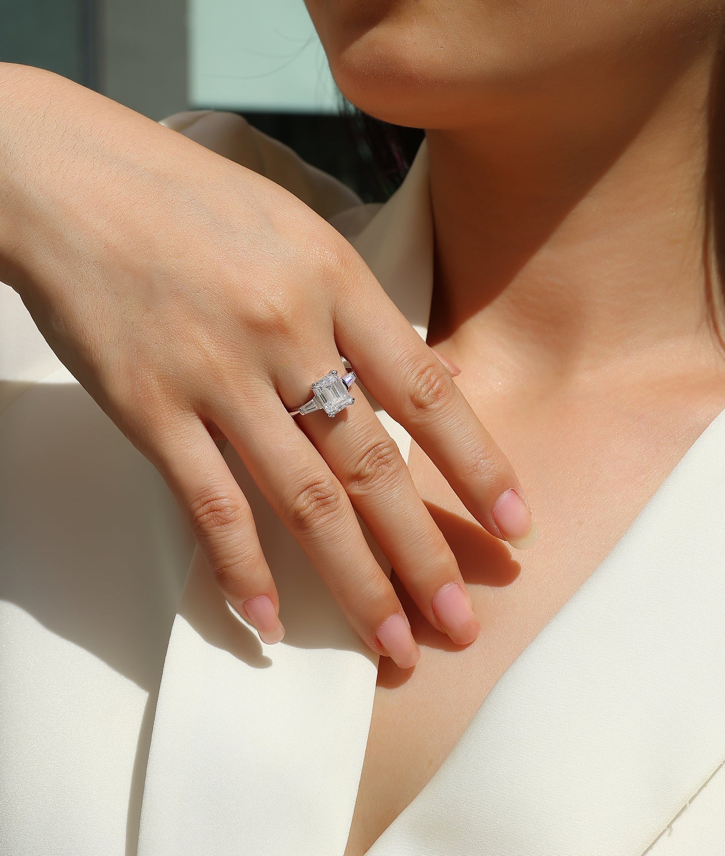 Starlight Mirror - An octagonal 7*9 Moissanite S925 sterling silver and platinum-plated eco-friendly diamond ring