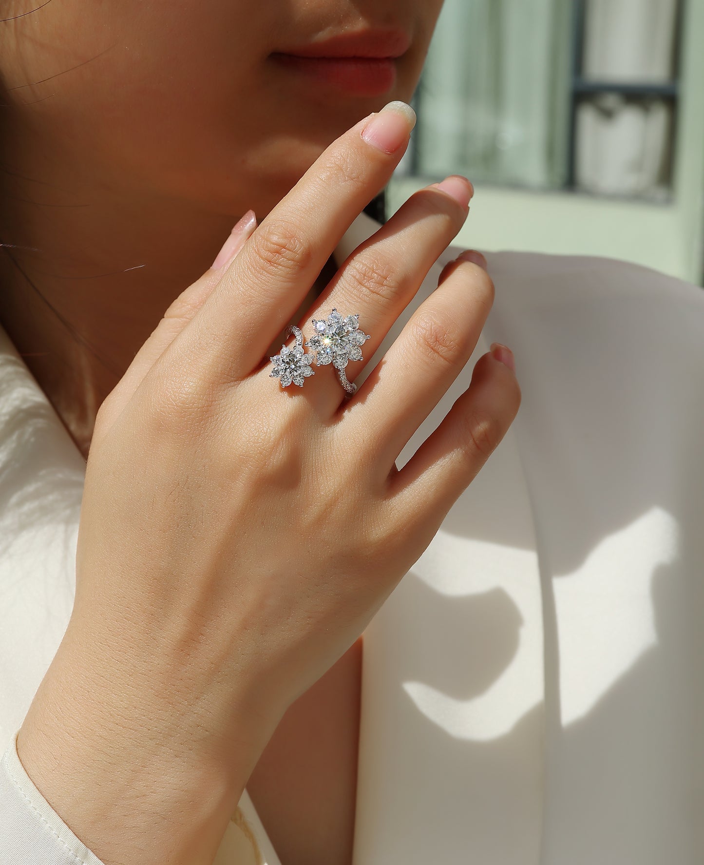 Morning Dew on Petals - 1 carat Moissanite diamond ring, environmentally friendly diamond ring, S925 sterling silver ring