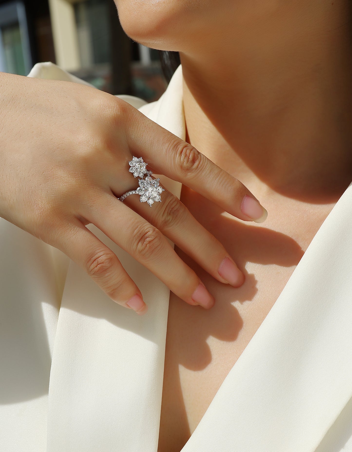 Morning Dew on Petals - 1 carat Moissanite diamond ring, environmentally friendly diamond ring, S925 sterling silver ring