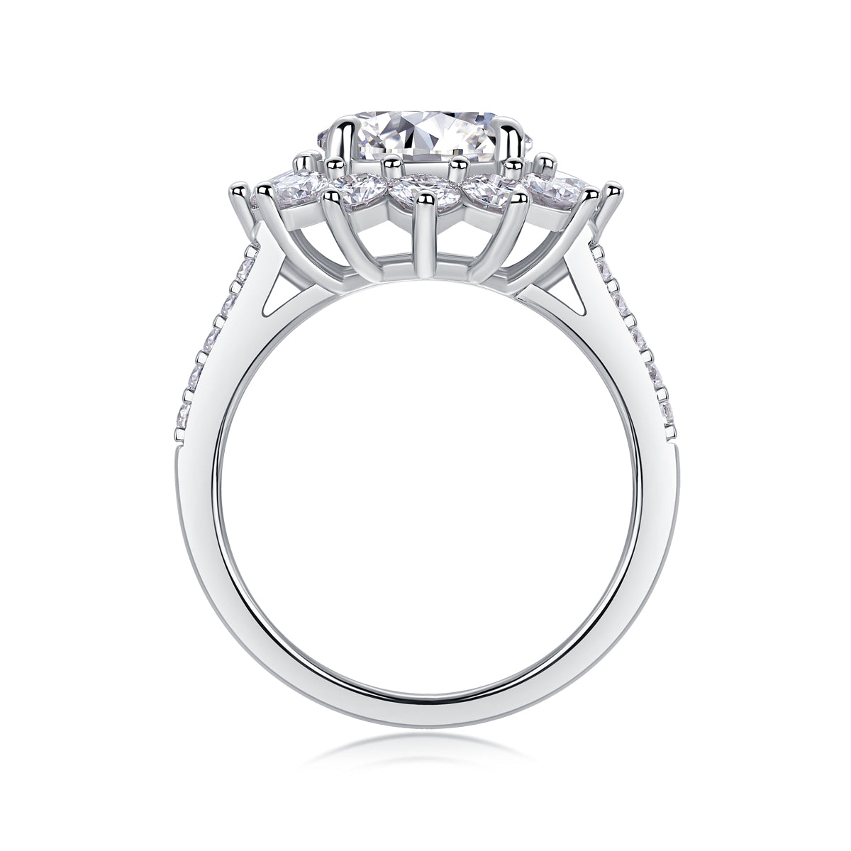 A 3-carat eco-friendly diamond ring set with Moissanite S925 sterling silver plated with platinum