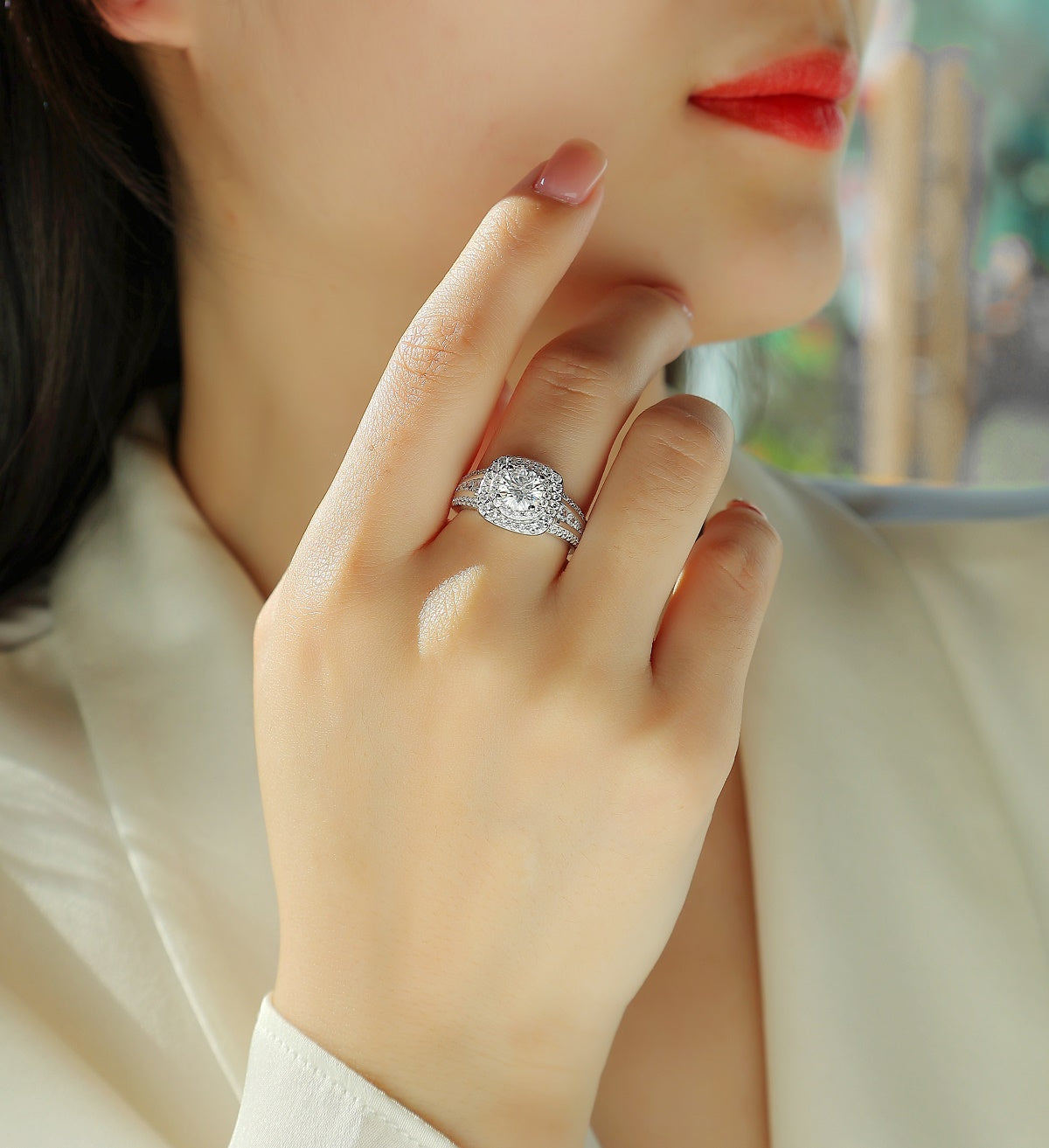 Xingchen Huaguan——Environmentally friendly diamond ring with 1 carat moissanite, S925 sterling silver and platinum-plated ring
