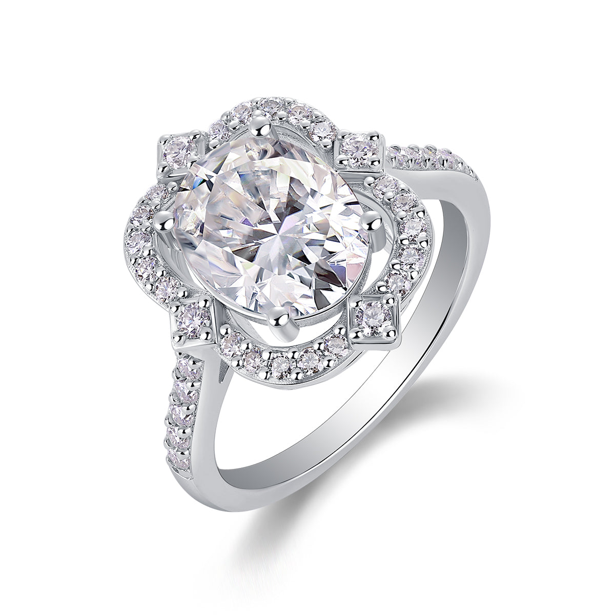 Camellia - Inlaid egg-shaped 8*10 moissanite ring Environmentally friendly diamond ring S925 sterling silver plated platinum ring