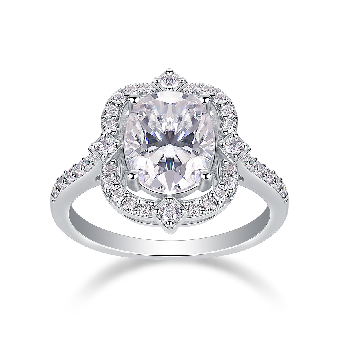 Camellia - Inlaid egg-shaped 8*10 moissanite ring Environmentally friendly diamond ring S925 sterling silver plated platinum ring