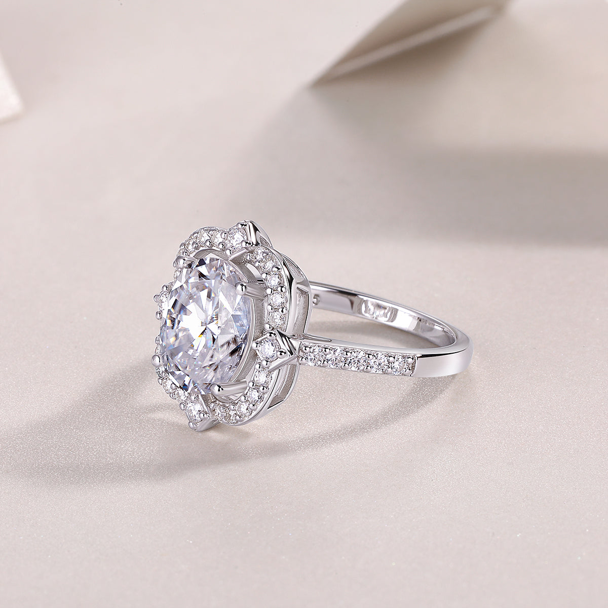 Camellia - Inlaid egg-shaped 8*10 moissanite ring Environmentally friendly diamond ring S925 sterling silver plated platinum ring