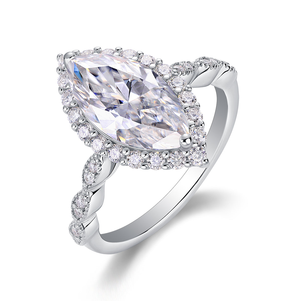 Mirror of Joy - Ring with 7*14 Moissanite inlaid with horse eye, environmentally friendly diamond ring, S925 sterling silver ring