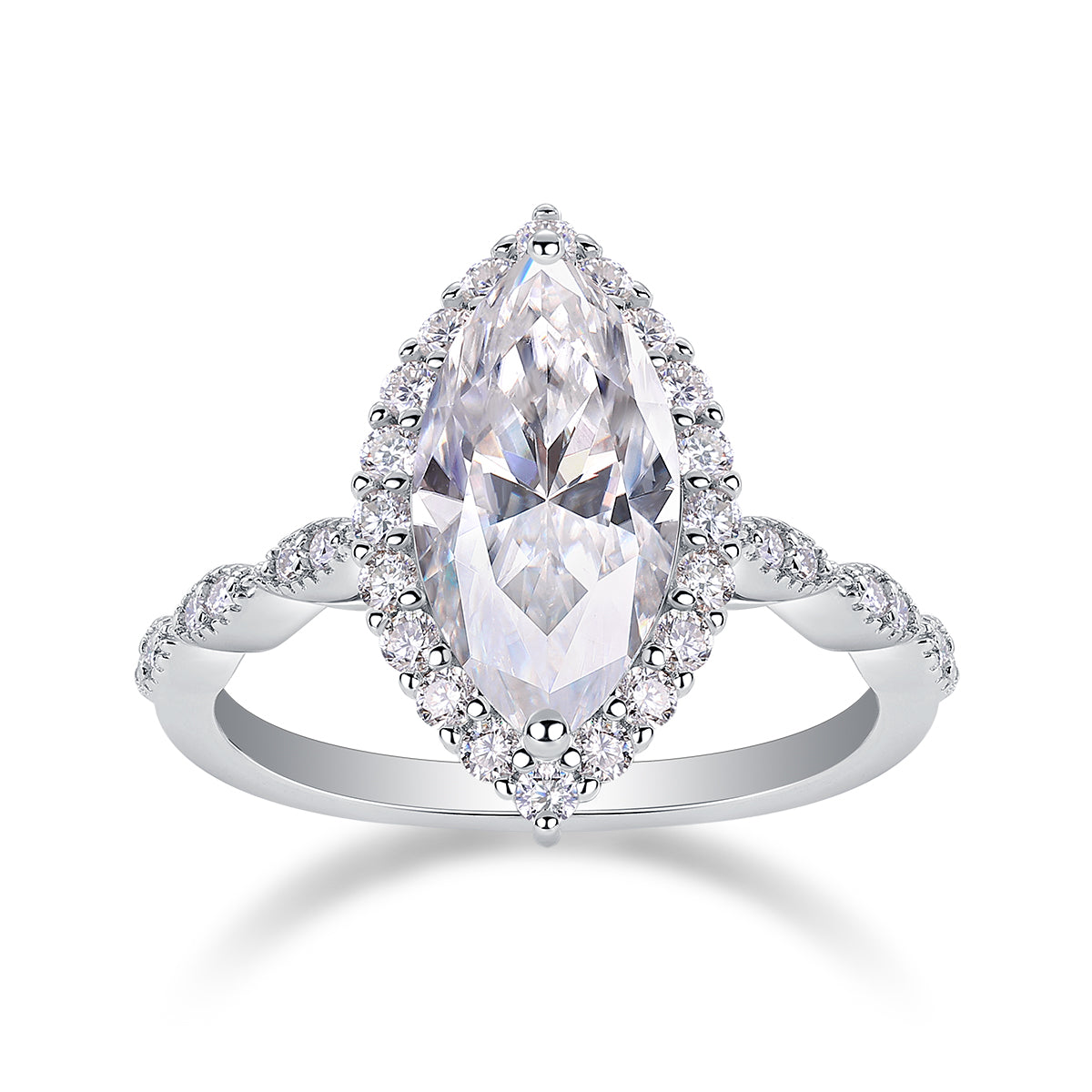 Mirror of Joy - Ring with 7*14 Moissanite inlaid with horse eye, environmentally friendly diamond ring, S925 sterling silver ring