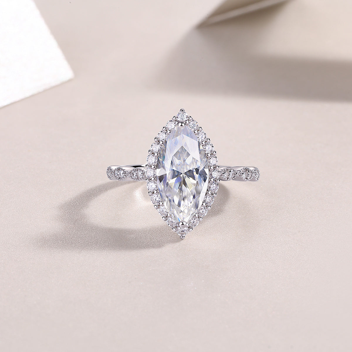 Mirror of Joy - Ring with 7*14 Moissanite inlaid with horse eye, environmentally friendly diamond ring, S925 sterling silver ring