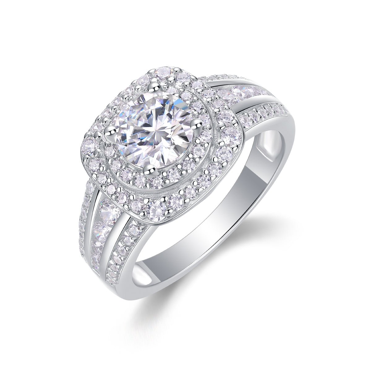 Xingchen Huaguan——Environmentally friendly diamond ring with 1 carat moissanite, S925 sterling silver and platinum-plated ring