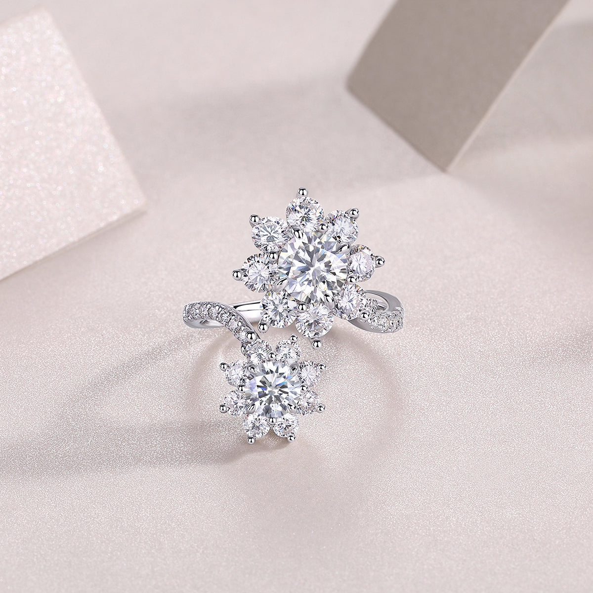 Morning Dew on Petals - 1 carat Moissanite diamond ring, environmentally friendly diamond ring, S925 sterling silver ring