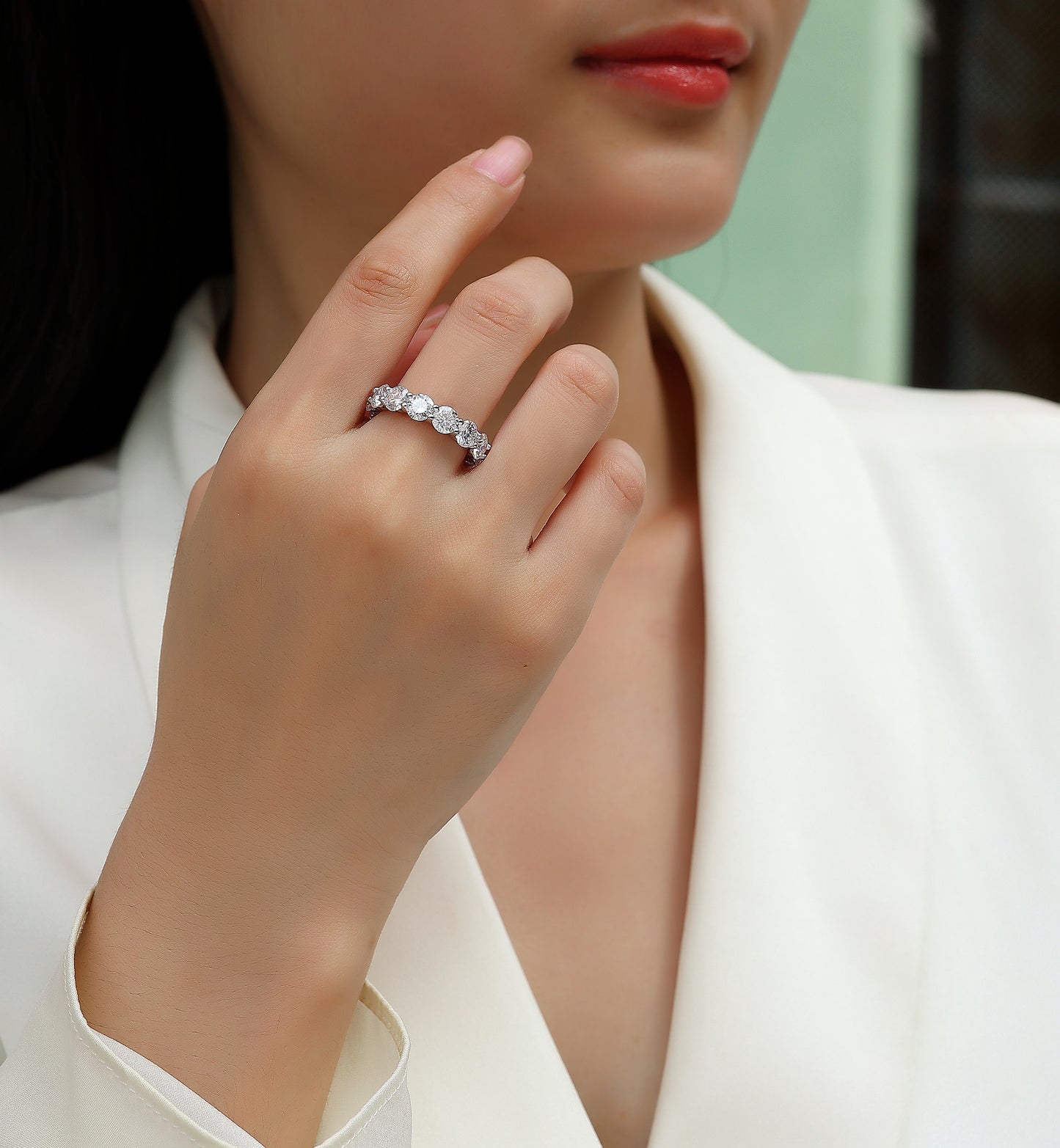 Colorful Moment - Inlaid Round 5.0 Moissanite Ring Environmentally Friendly Diamond Ring S925 Sterling Silver Platinum Plated Ring