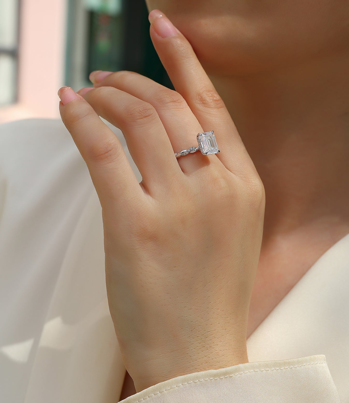 Chasing light - octagonal 7*9 moissanite ring, environmentally friendly diamond ring, S925 sterling silver ring
