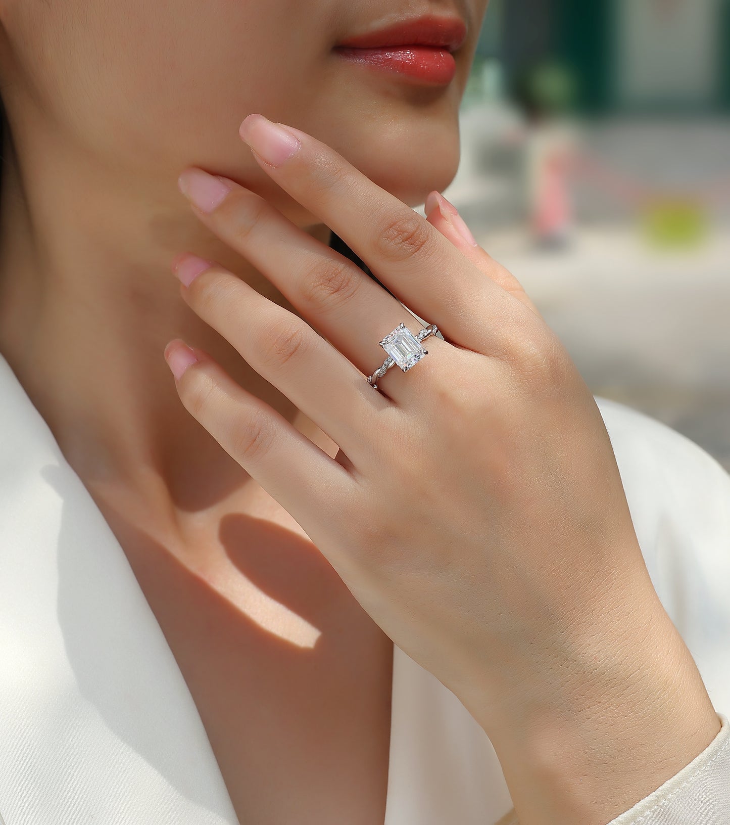 Chasing light - octagonal 7*9 moissanite ring, environmentally friendly diamond ring, S925 sterling silver ring