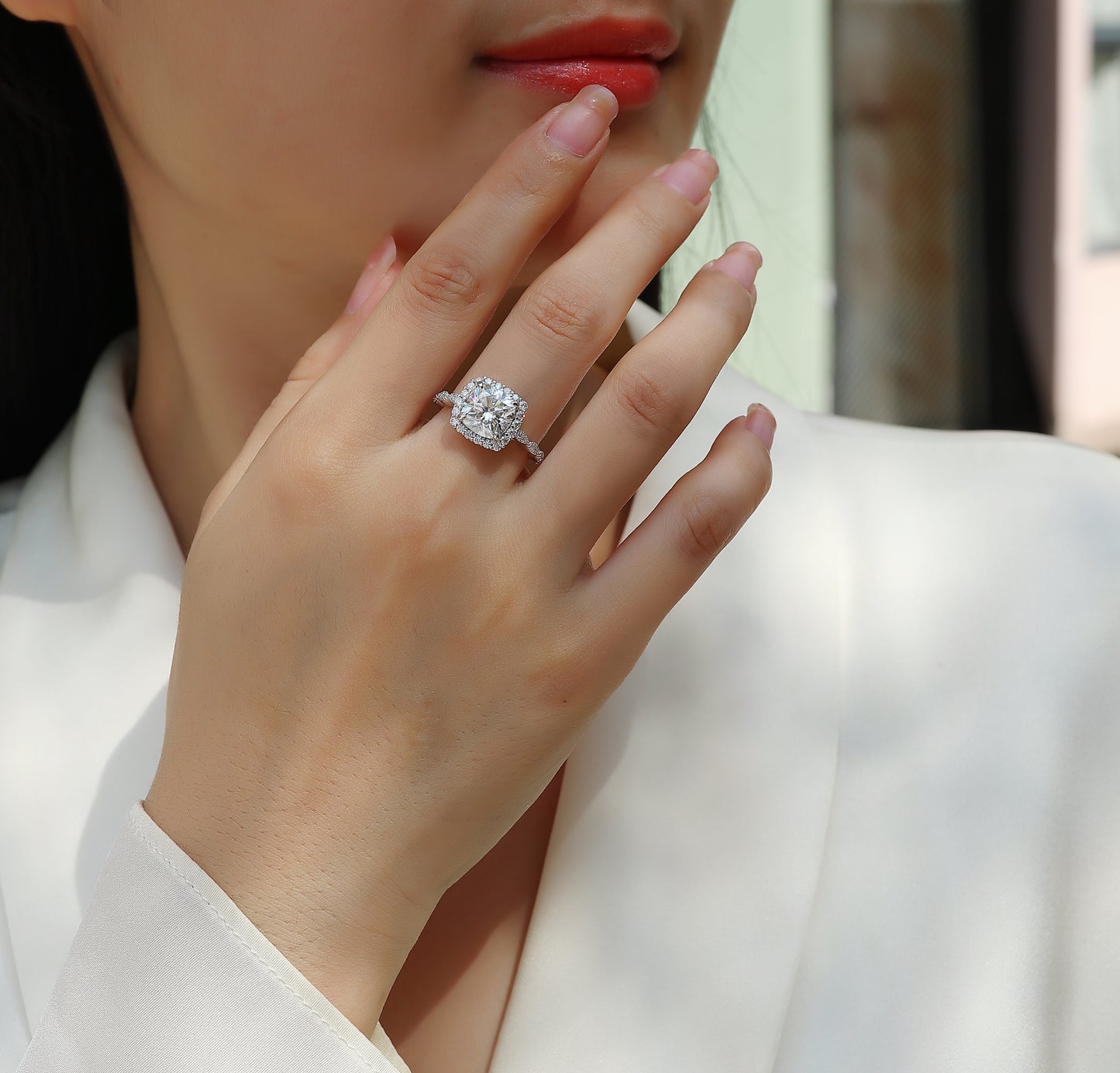 Magnificent square diamond - inlaid square 8.5*8.5 moissanite ring environmentally friendly diamond ring S925 sterling silver ring