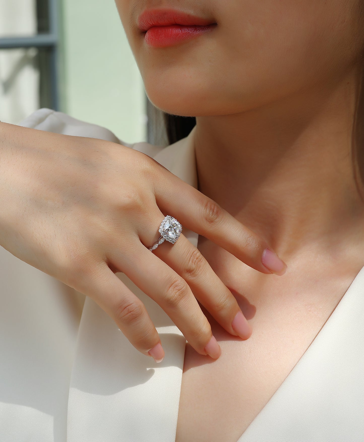 Magnificent square diamond - inlaid square 8.5*8.5 moissanite ring environmentally friendly diamond ring S925 sterling silver ring
