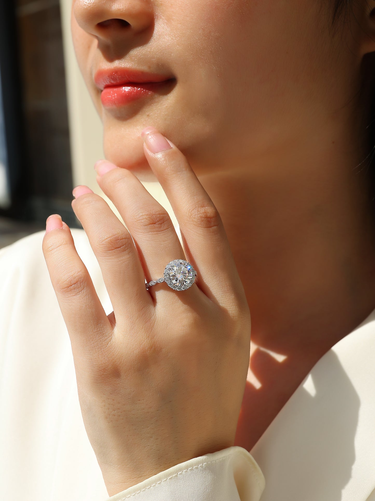 Starlight shining - 3 carat moissanite ring, environmentally friendly diamond ring, S925 sterling silver and platinum plated ring