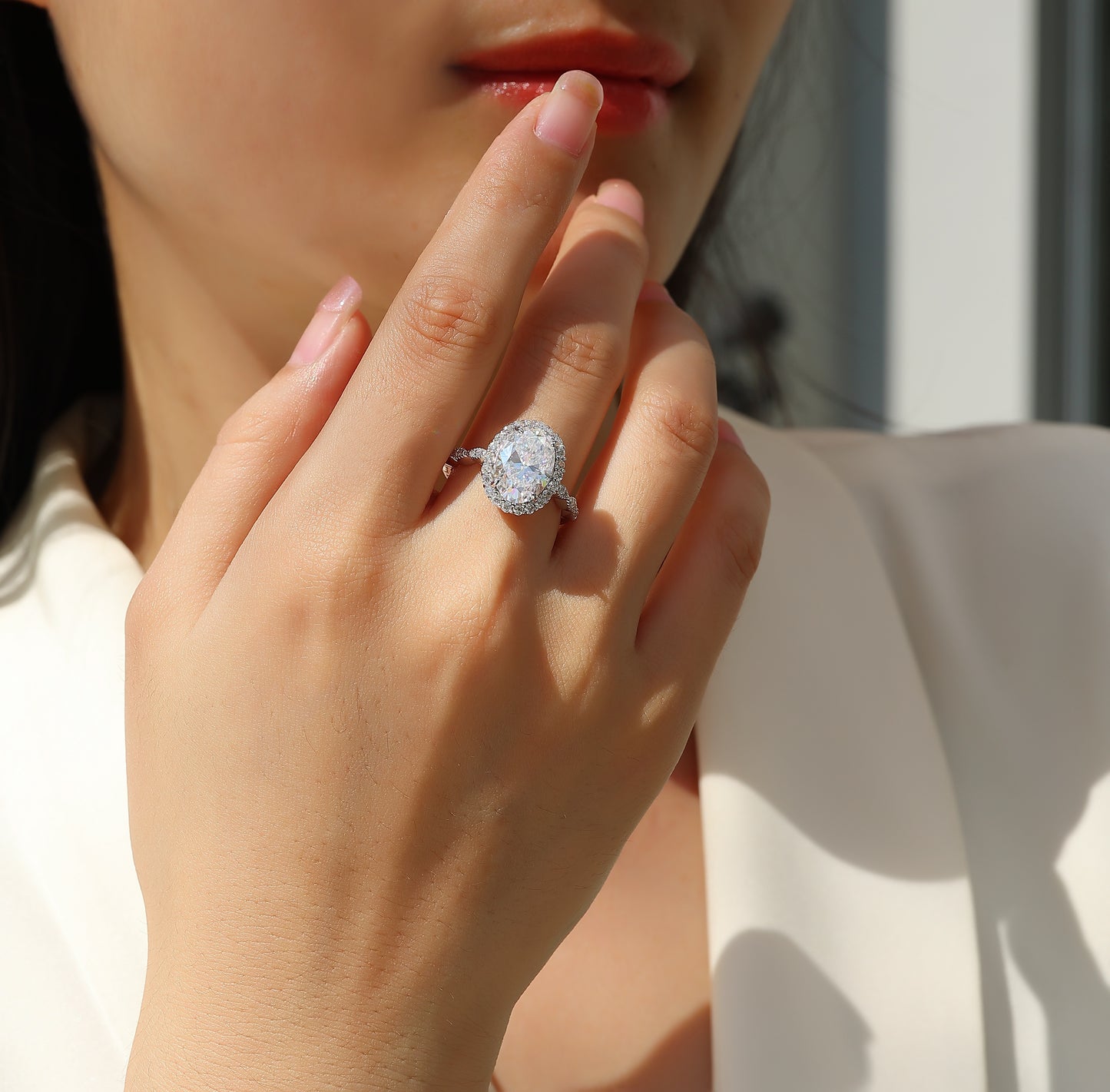 Eyes of the Moon——Egg-shaped 8*12 Moissanite ring, environmentally friendly diamond ring, S925 sterling silver ring