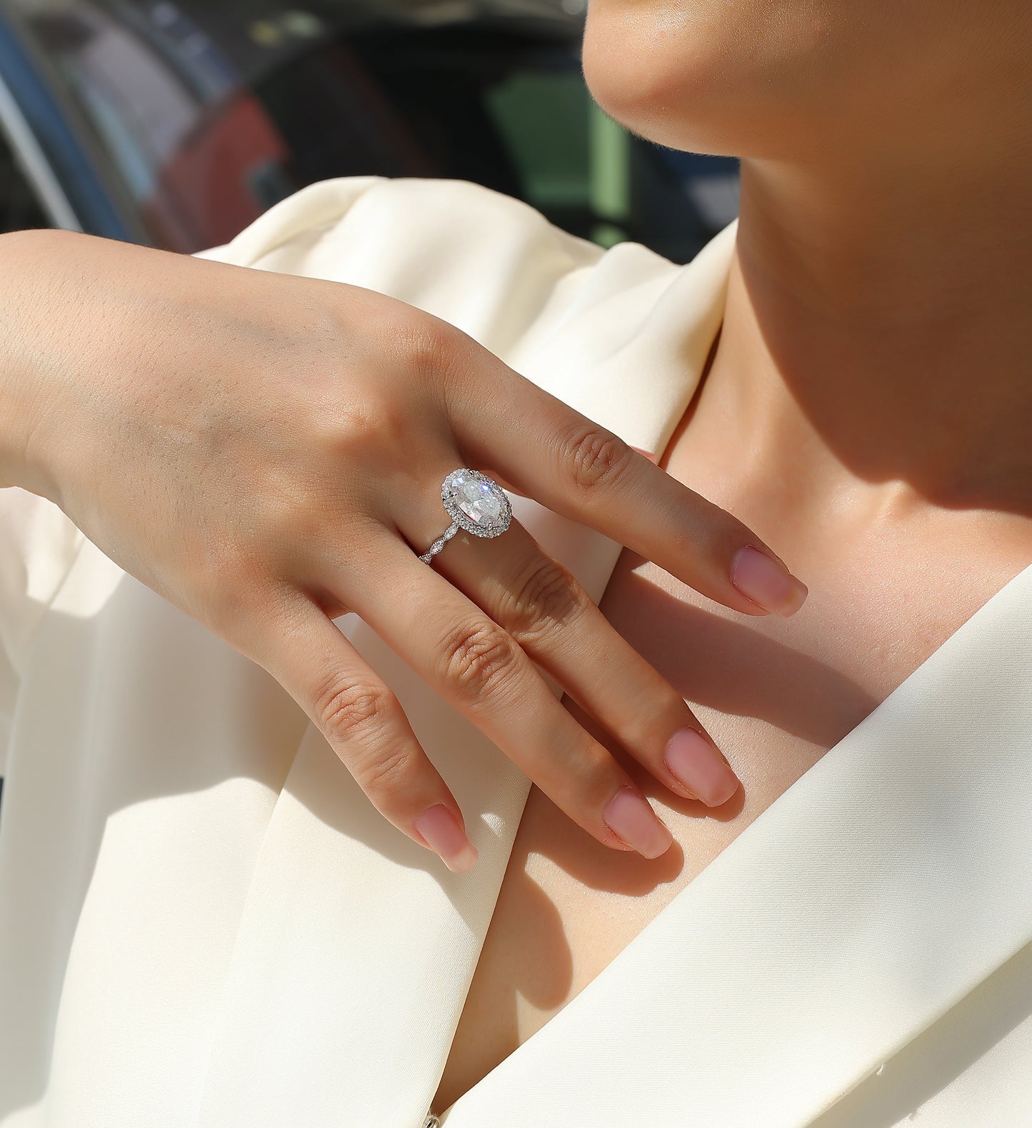 Eyes of the Moon——Egg-shaped 8*12 Moissanite ring, environmentally friendly diamond ring, S925 sterling silver ring