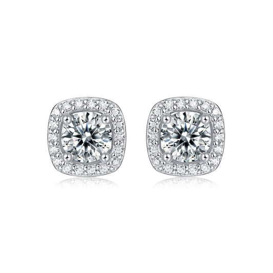 Luxury square earrings - inlaid with moissanite comparable to natural diamonds, fashionable and luxurious silver earrings