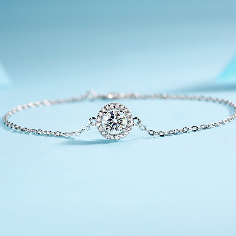 Luxury round-inlaid moissanite comparable to natural diamonds fashionable luxury silver bracelet