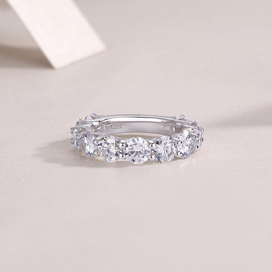 Colorful Moment - Inlaid Round 5.0 Moissanite Ring Environmentally Friendly Diamond Ring S925 Sterling Silver Platinum Plated Ring