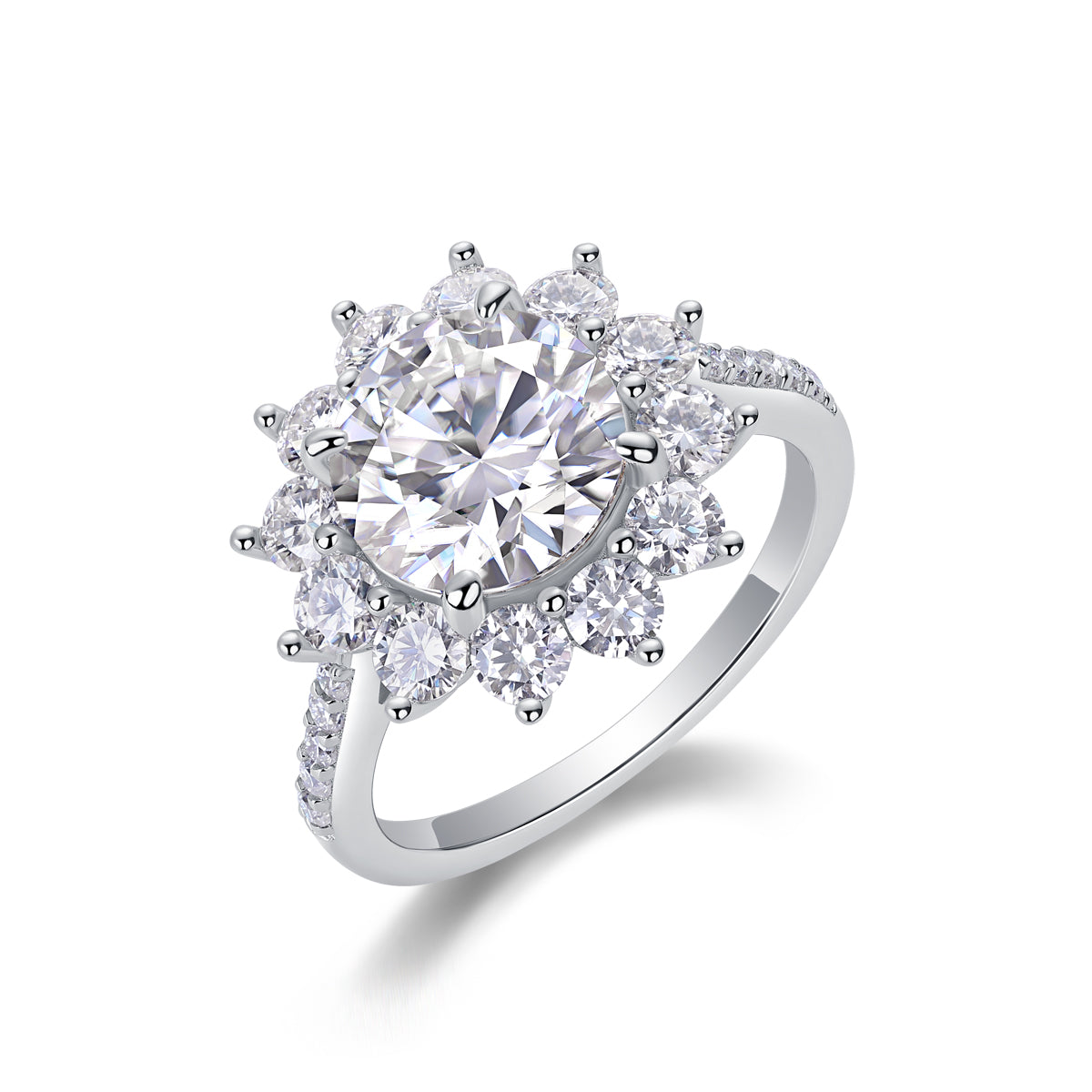 A 3-carat eco-friendly diamond ring set with Moissanite S925 sterling silver plated with platinum