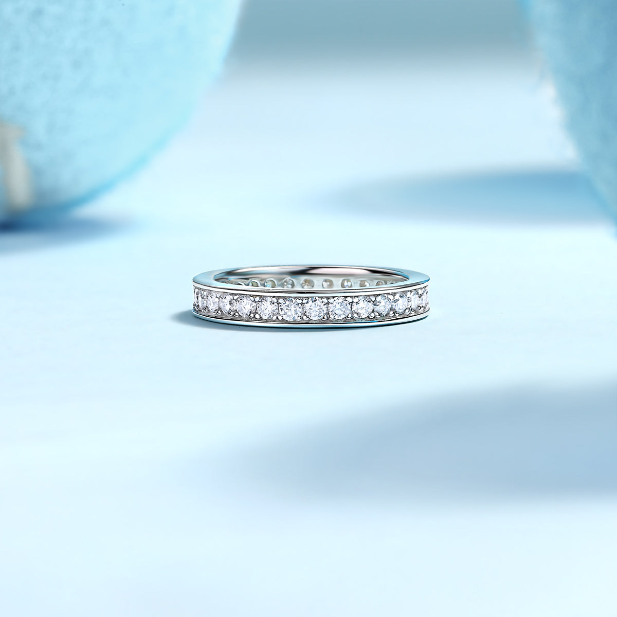 Track Wedding Ring - Inlaid Moissanite is comparable to natural diamonds, fashionable and luxurious silver ring