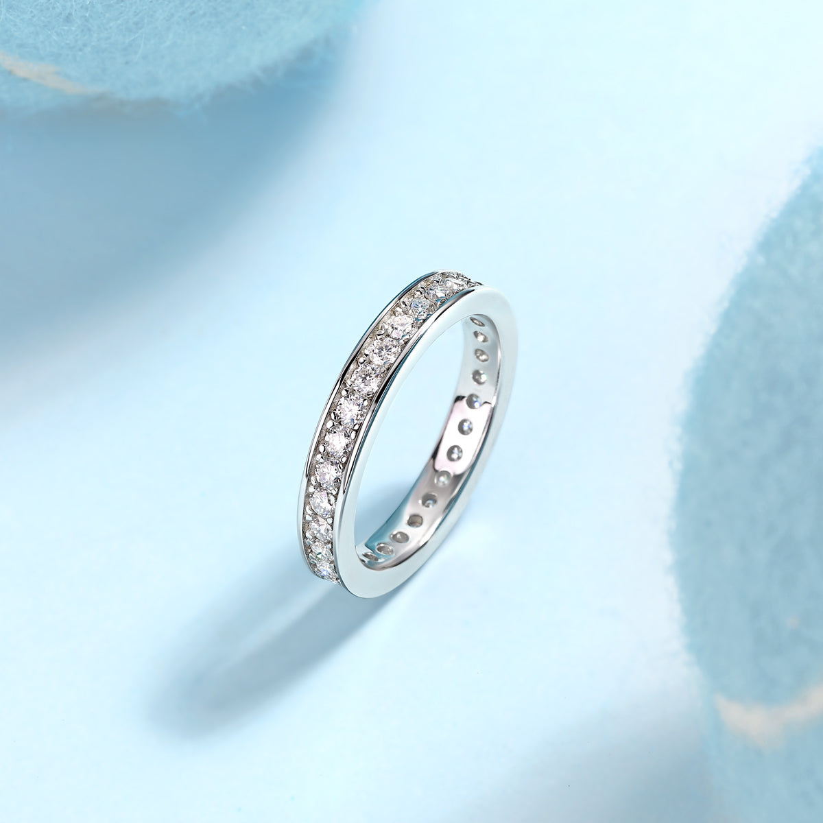 Track Wedding Ring - Inlaid Moissanite is comparable to natural diamonds, fashionable and luxurious silver ring