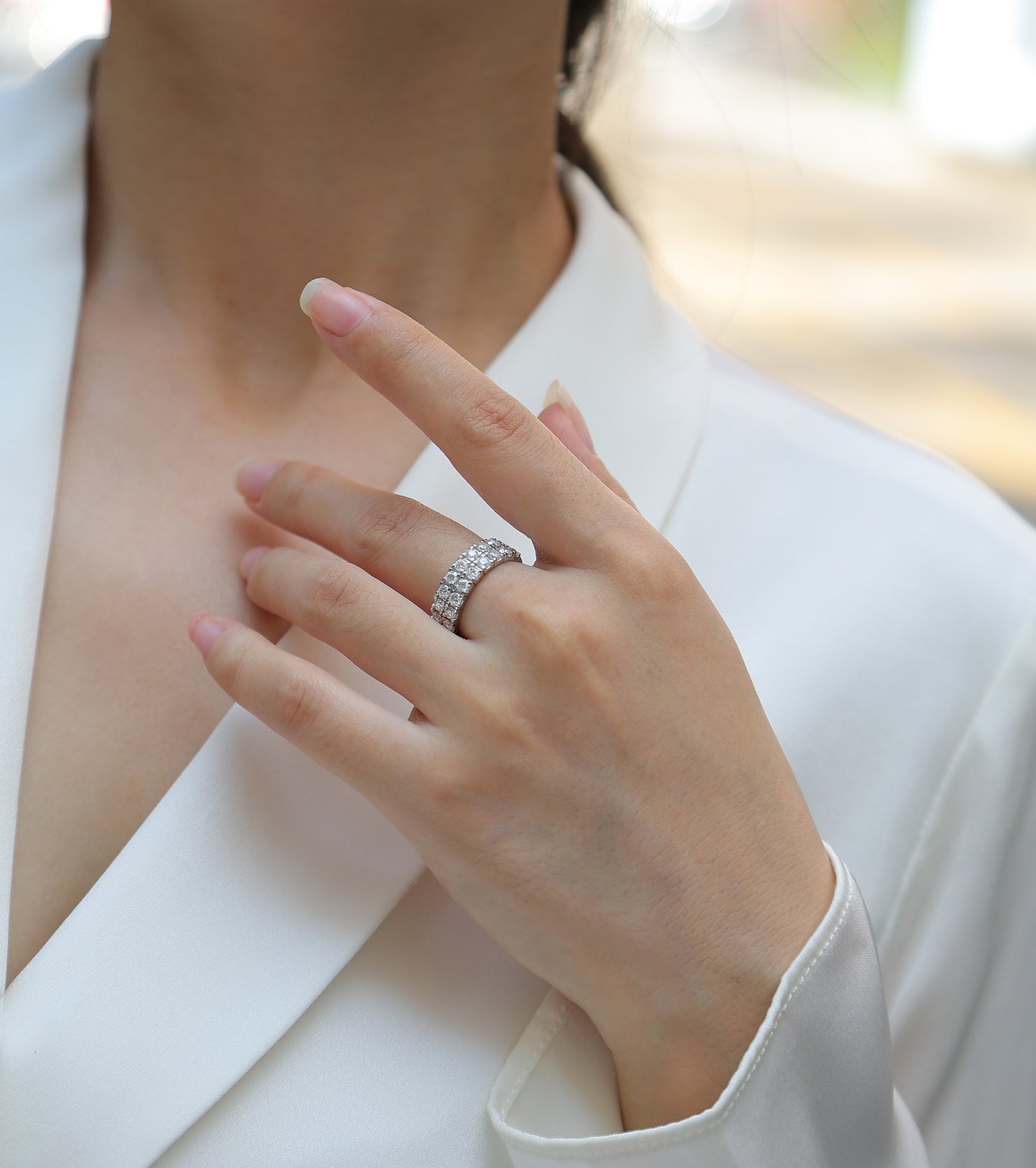 Starry sky wedding ring - inlaid with moissanite comparable to natural diamonds, fashionable and luxurious silver ring