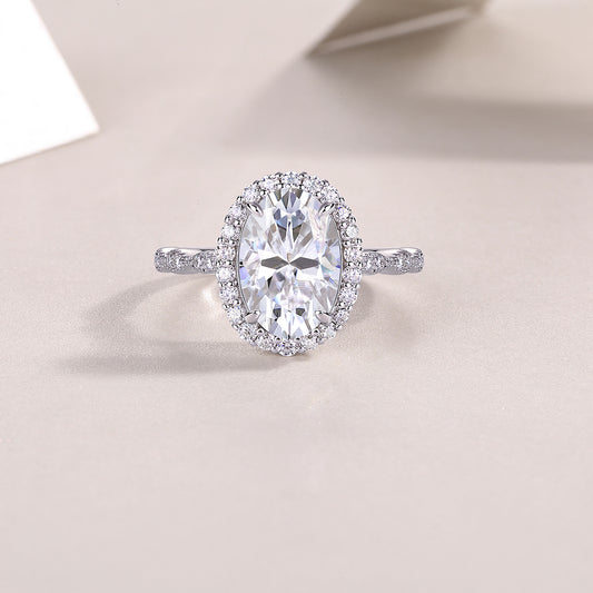 Eyes of the Moon——Egg-shaped 8*12 Moissanite ring, environmentally friendly diamond ring, S925 sterling silver ring