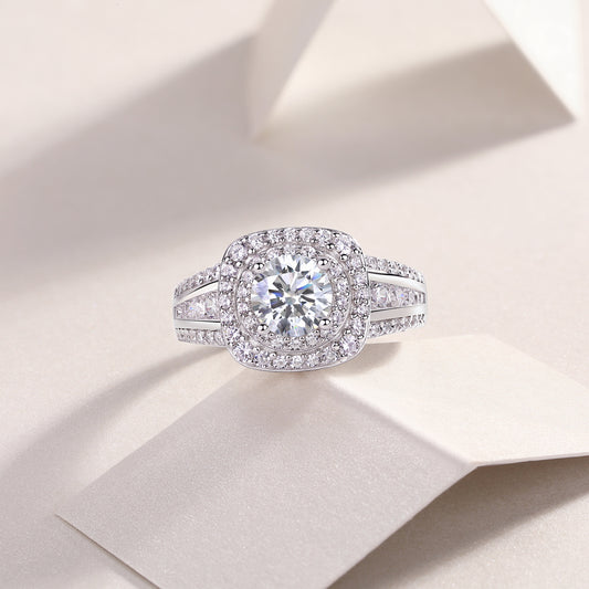 Xingchen Huaguan——Environmentally friendly diamond ring with 1 carat moissanite, S925 sterling silver and platinum-plated ring