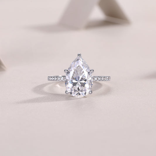 Light and shadow - inlaid pear-shaped 9*13 moissanite ring environmentally friendly diamond ring S925 sterling silver ring