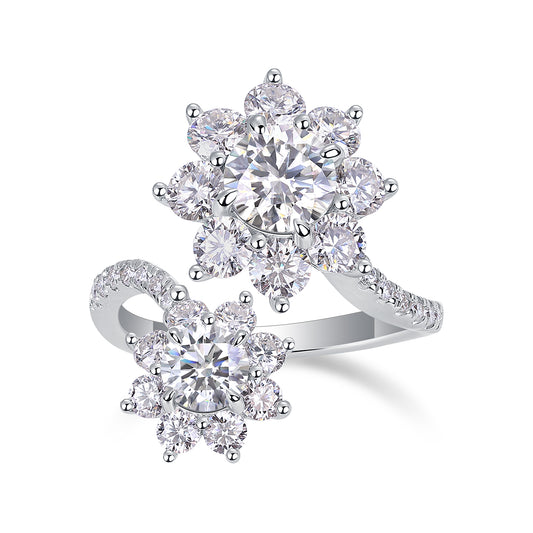 Morning Dew on Petals - 1 carat Moissanite diamond ring, environmentally friendly diamond ring, S925 sterling silver ring